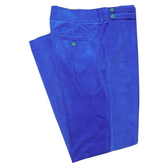 Mens 36 Gurkha Pants Royal Blue Corduroy High Waist Trousers Flat Front Straight